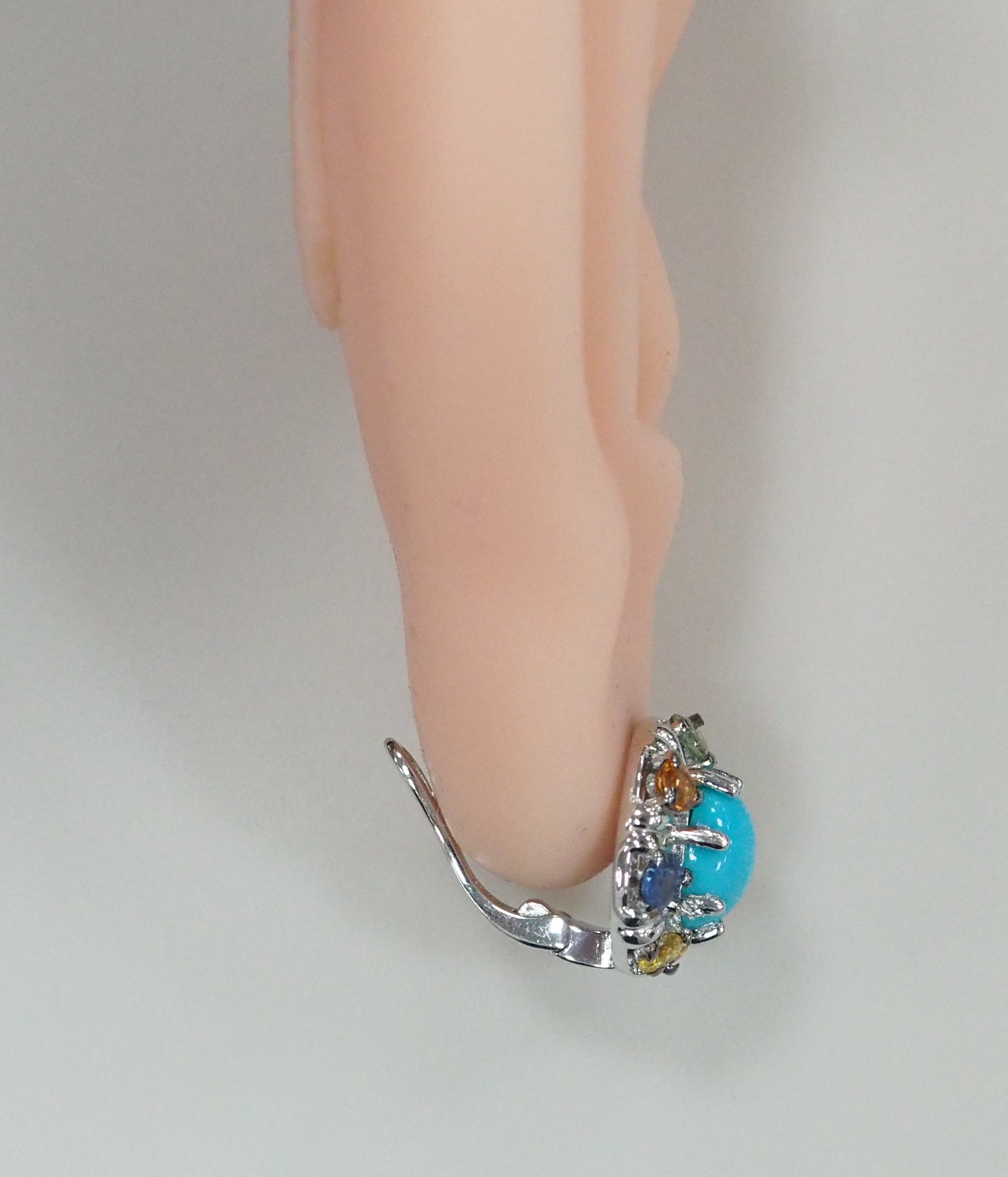 Серебряные серьги с бирюзой и мультисапфирами